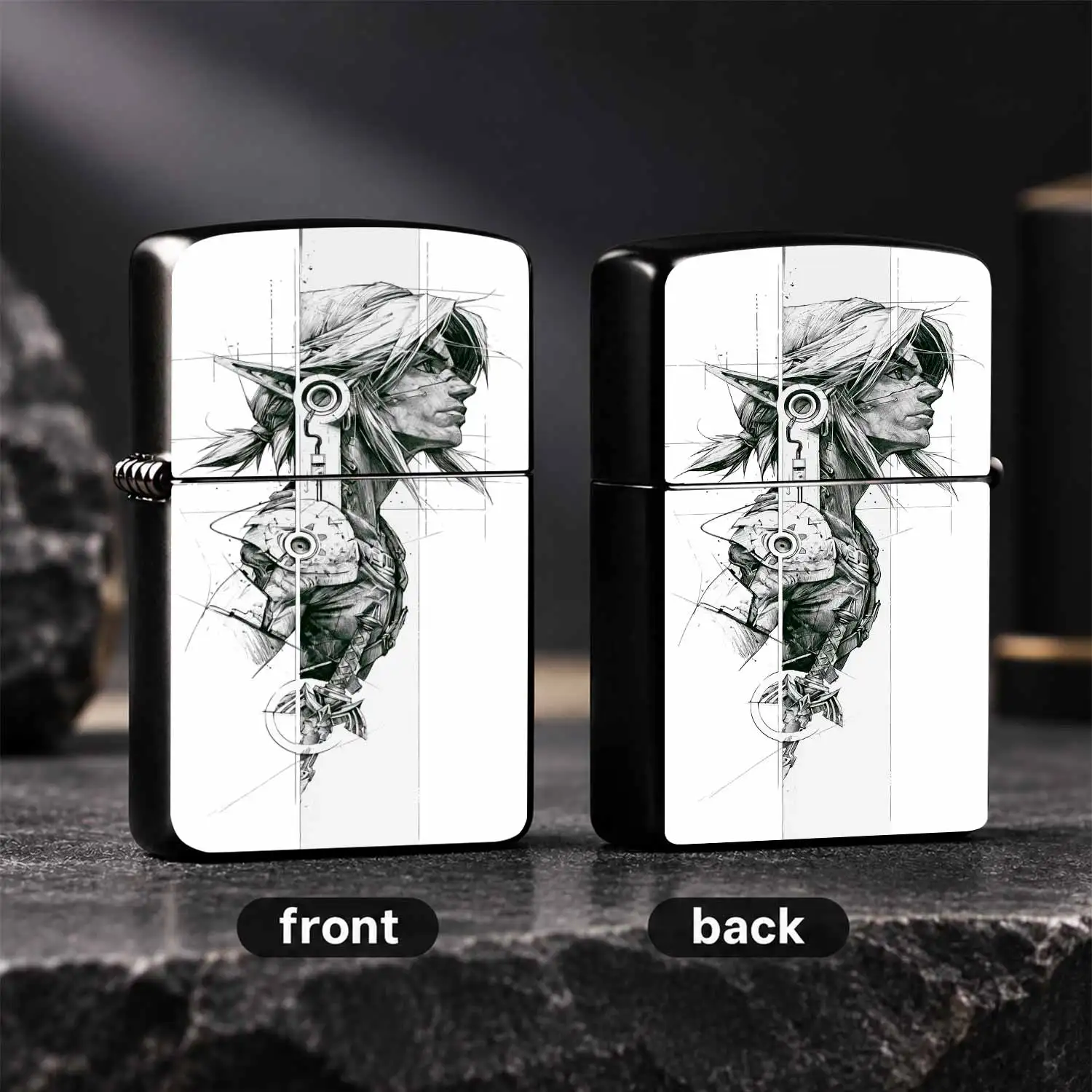 Cyber Link Mechanical Sketch Cool Black White Hand Drawn Sci Fi Mecha Style Creative Windproof  Game Peripheral Collectible Gift Portable Durable Daily Accessory A Fun And Humorous Lighter