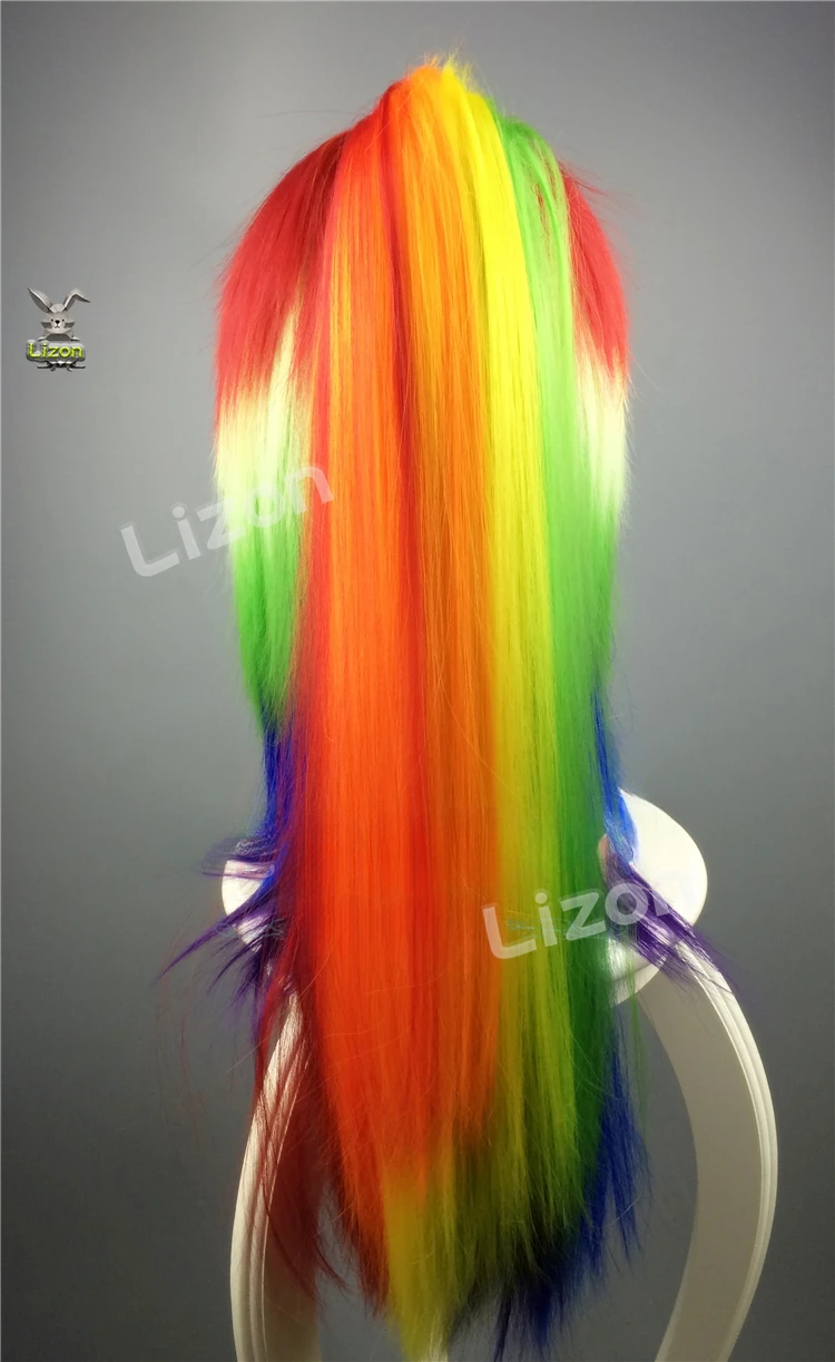 Rainbow Dash Little Pony Anime Cosplay Prop Rainbow High Ponytail Wig Cute Girl Hair Women Halloween Comic Roleplay