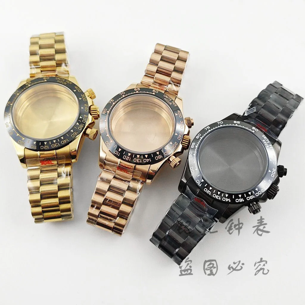 VK63 40mm Daytona Schwarze Lünette Präsidentenarmband Uhrengehäuse Saphirglas Uhrenzubehör für VK63 VK64 Quarzwerk – Detail 2