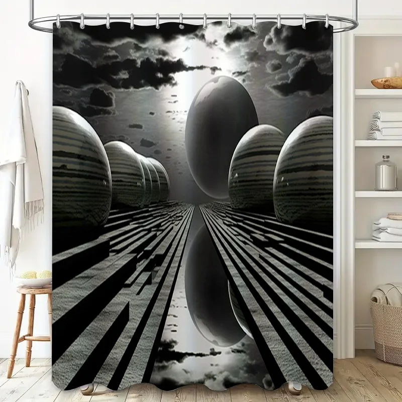 Black White Egg Pattern Shower Curtain for Bathroom Decor Modern Style Print Home Decoration Waterproof Bath Rug Mat Cover Size1