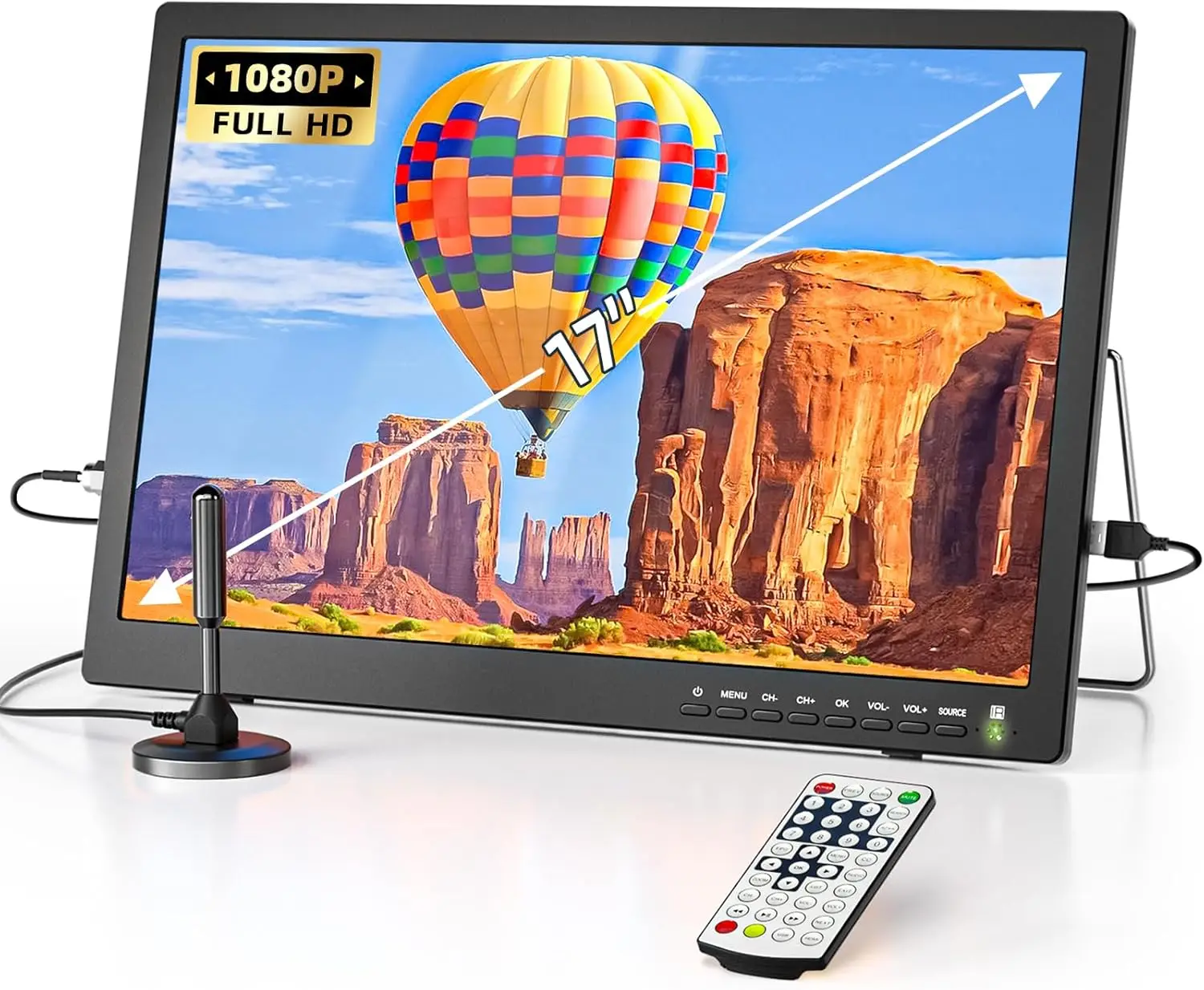 17 Inch Portable TV with Antenna, Portable Small TV with ATSC Tuner, Battery Operated TV Portable Monitor