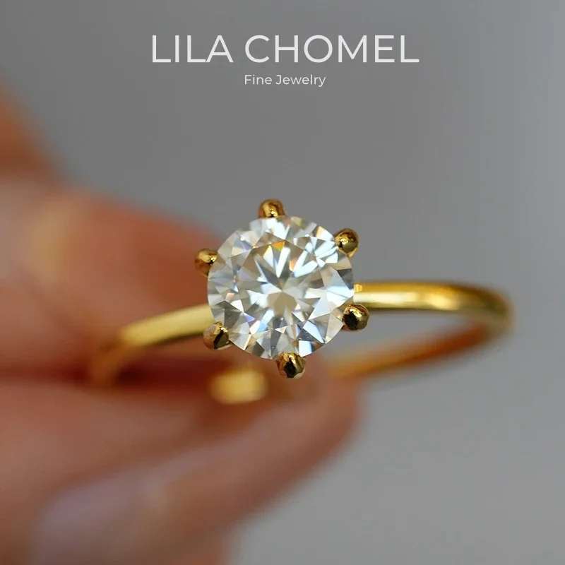 Engagement 18K Gold Women Wedding Band 0.5/1/2CT Moissanite Diamond Girl Friend Valentine's Day Lover Birthday Gift Fine Jewelry