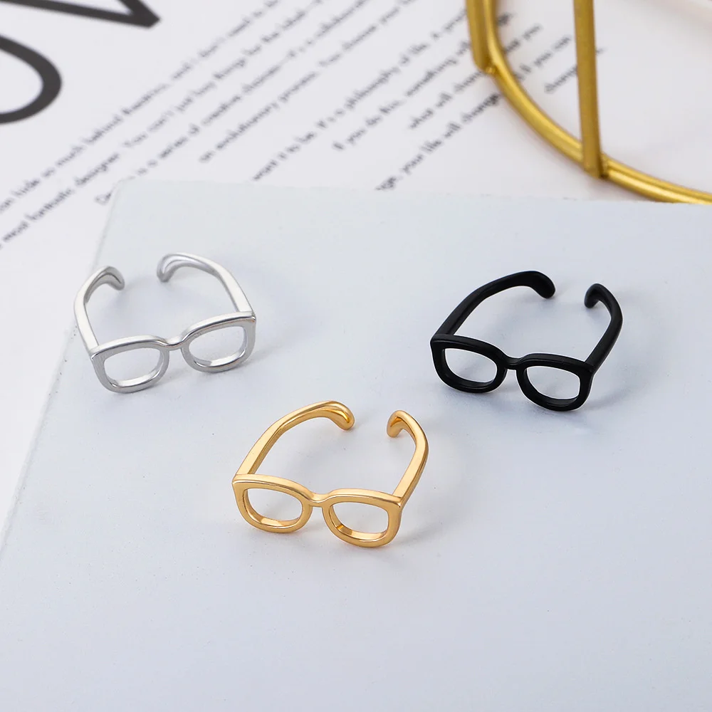 Cute Mini Glasses Ring for Women Fashion Eyeglass Frame Adjustable Opening Metal Jewelry Rings Girlfriends Gifts 2023 Trend