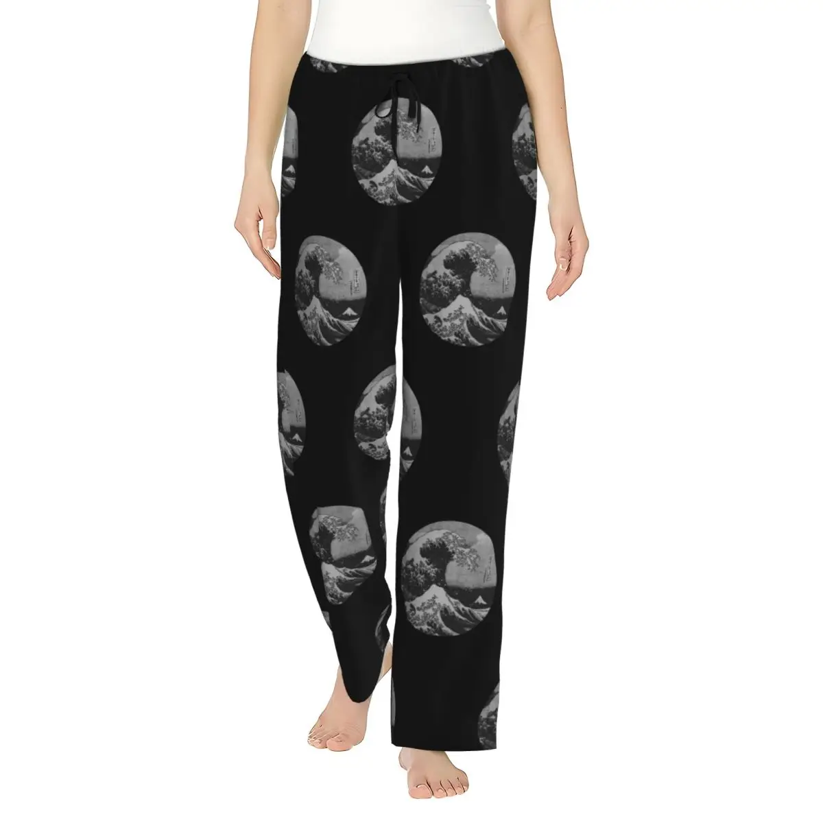 

Custom The Great Wave Off Kanagawa (Hokusai) Women Pajama Pants Lounge Sleep Sleepwear Bottoms with Pockets