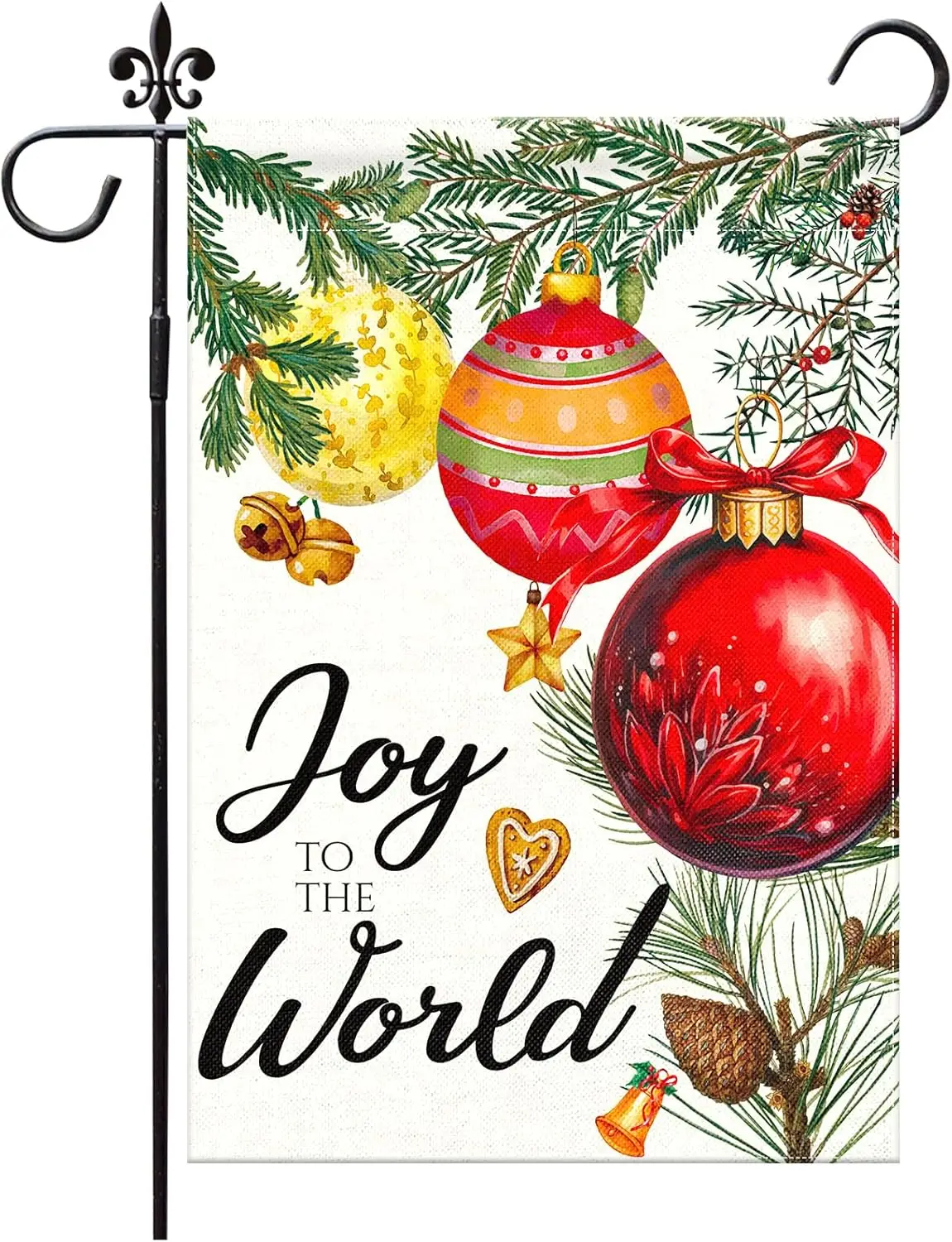 Joy To The World Christmas Garden Flag 12x18 Inch Double Sided Christmas Ball Garden Flag for Outside Winter Festive Holiday Yar