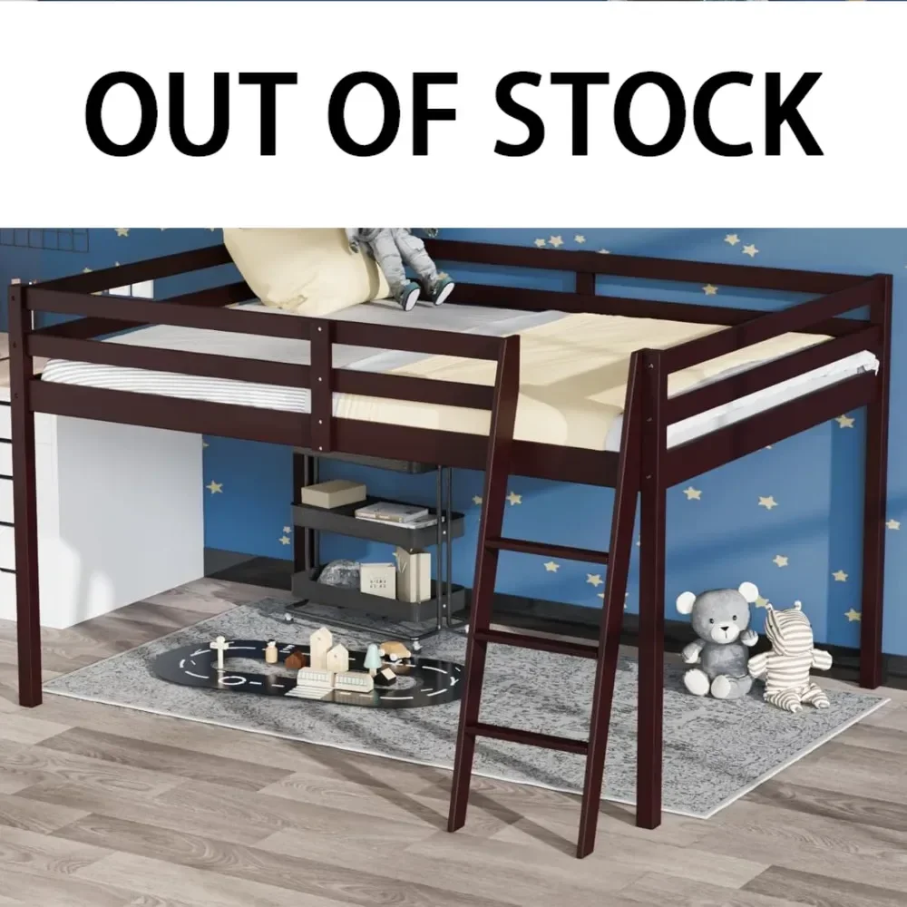 47'' Tall Junior Low Loft Bed with Stairs,Wood Loft Bed Twin Size for Adults,Kids and Young Teens,Wood Slat Support,Children bed