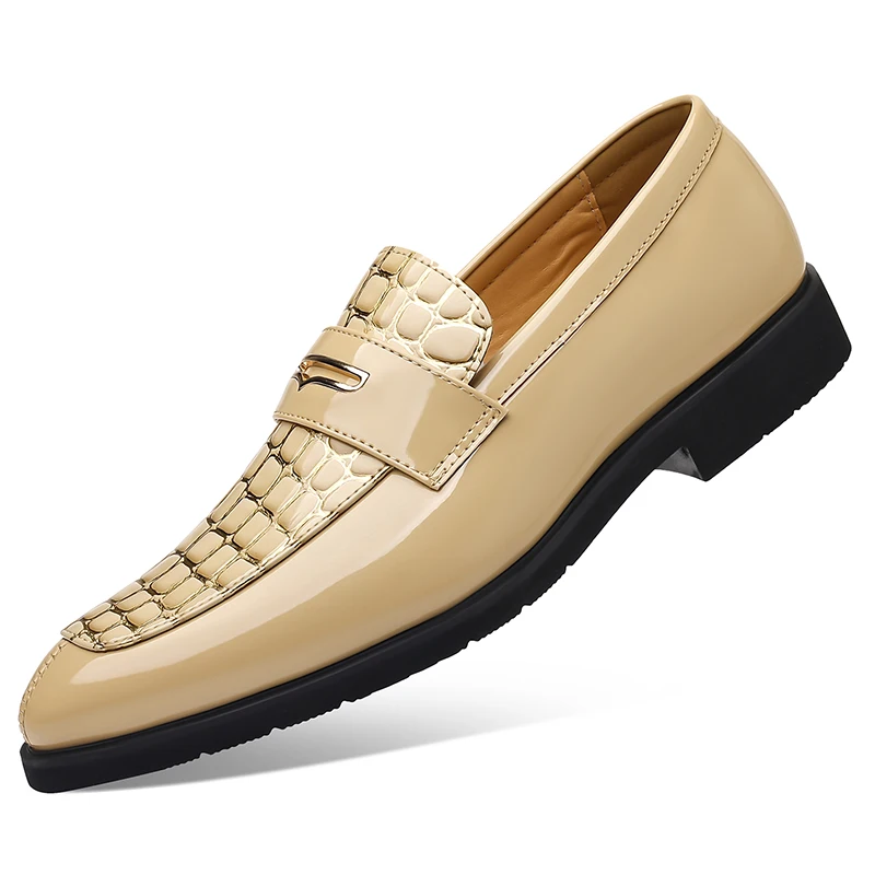 Men Luxury Glossy Patent Leather Crocodile Embossed Loafers Slip On Formal Wedding Banquet Party Shoes Multiple Colors Available