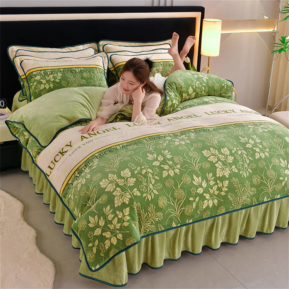 

Light Luxury Milk Fleece Four-Piece Set Class A Winter Thickened Warm Fleece Home Anti-static Duvet Cover Bed Sheet Bedding Sets