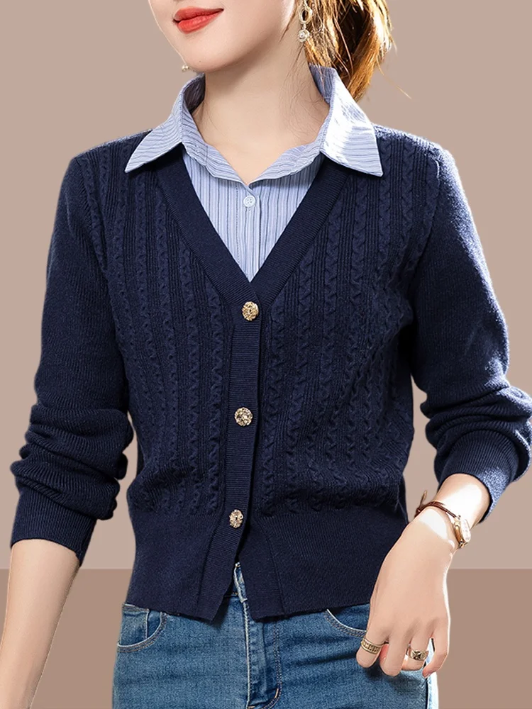 

Faionable ort Knitted Sweater for Women Autumn Winter New Arrival Casual Loose Sle V-Ne Breathable Ladies Top