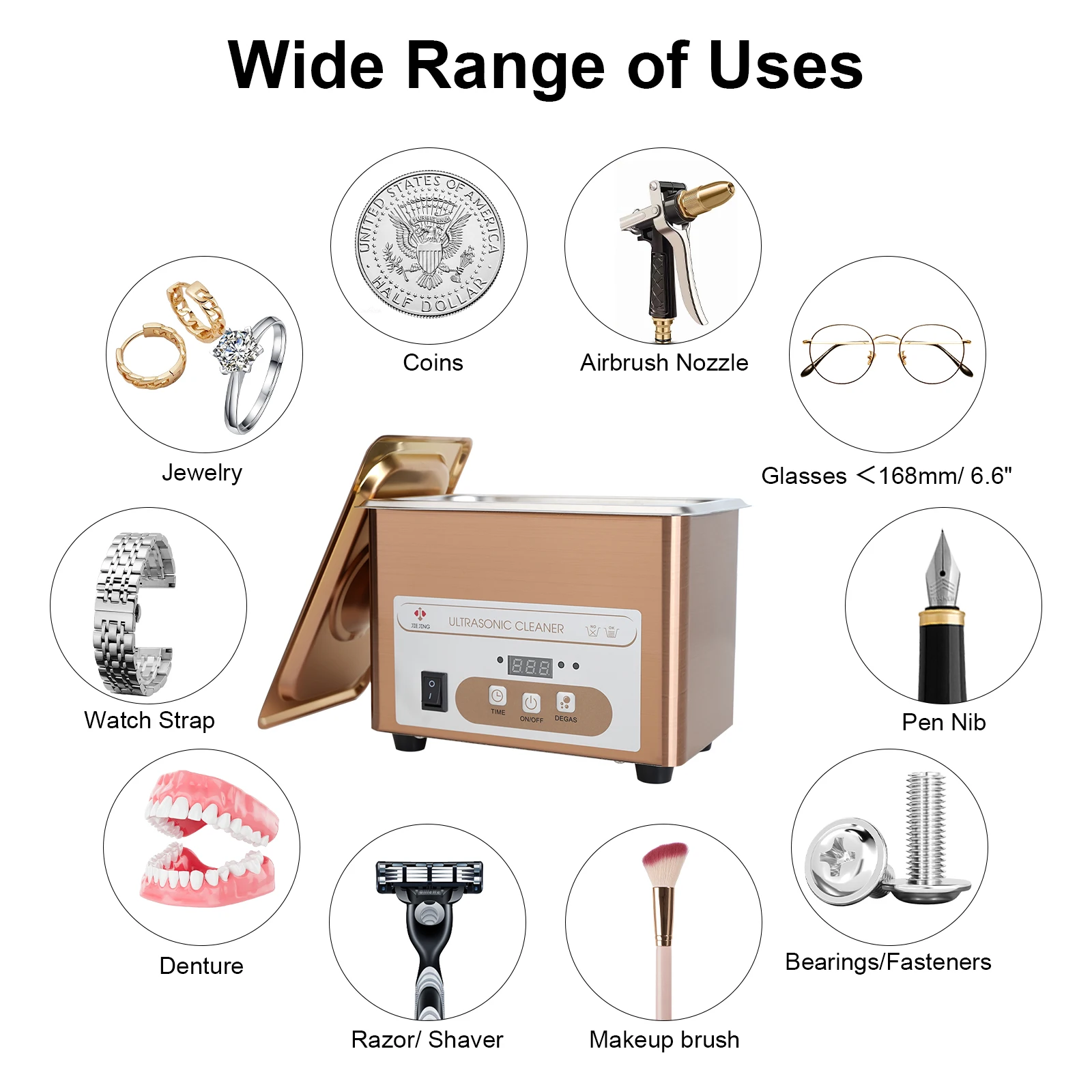 Pembersih Ultrasonik 900 mL, Daya 60W yang Ditingkatkan, Mesin Pembersih Ultrasonik 40kHz untuk Suku Cadang Kecil, Mesin Pembersih Perhiasan, jam tangan, mesin cuci kacamata