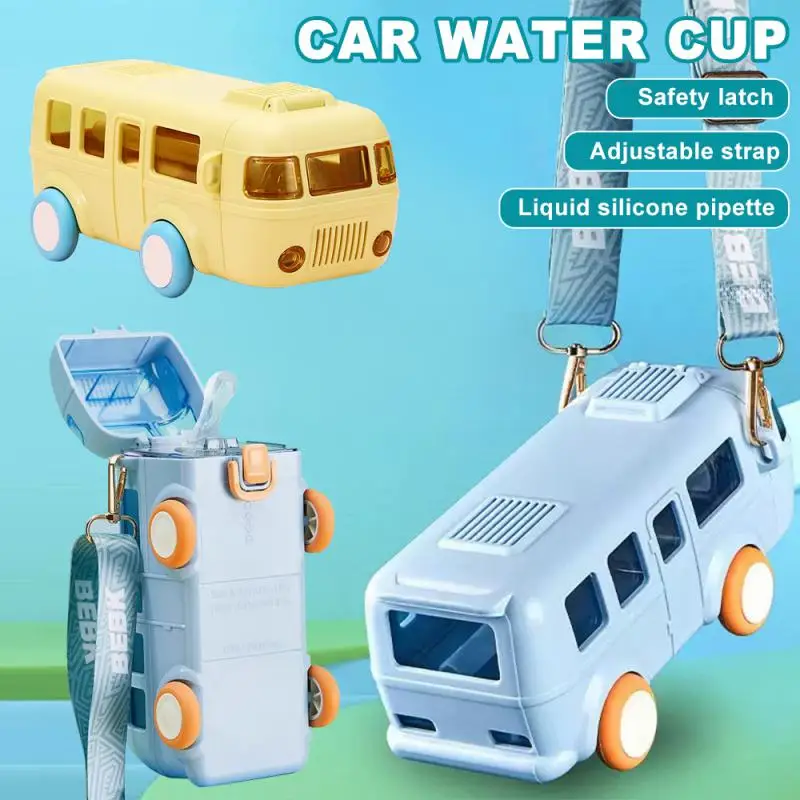 Children Creativity Bus Water Bottle Outdoor Kettle Car Shape Water Cup Coasting Car Straw Water Cup Drinkware Birthday Gift