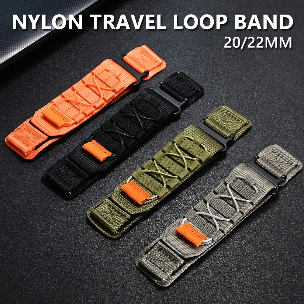 

20mm/22mm Nylon Travel Loop Band for Samsung Galaxy Watch 7 40mm 44mm Amazfit Active 2 for Huawei Watch GT5 46mm Sports Bracelet
