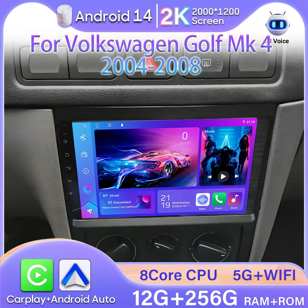 

Android 15 For Volkswagen Golf Mk 4 2004-2008 Car Radio Carplay Multimedia Player GPS Navigation BT 4G Wifi Video Stereo No 2din