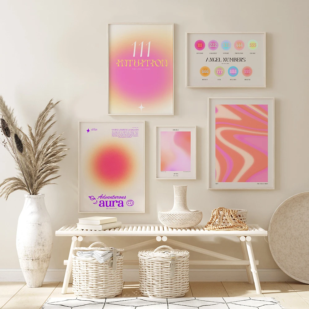 

Hot Pink Aura Set Poster Retro 90's Gradient Style Affirmation Spiritual Manifest Wall Art Prints Angel Numbers Canavs Painting