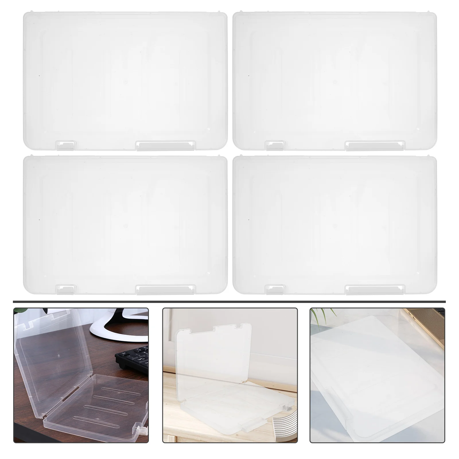

4Pcs A4 Document Box Portable File Organizer Project Case Plastic Storage Box Scrapbook Photo Magazine Paper Storage Container