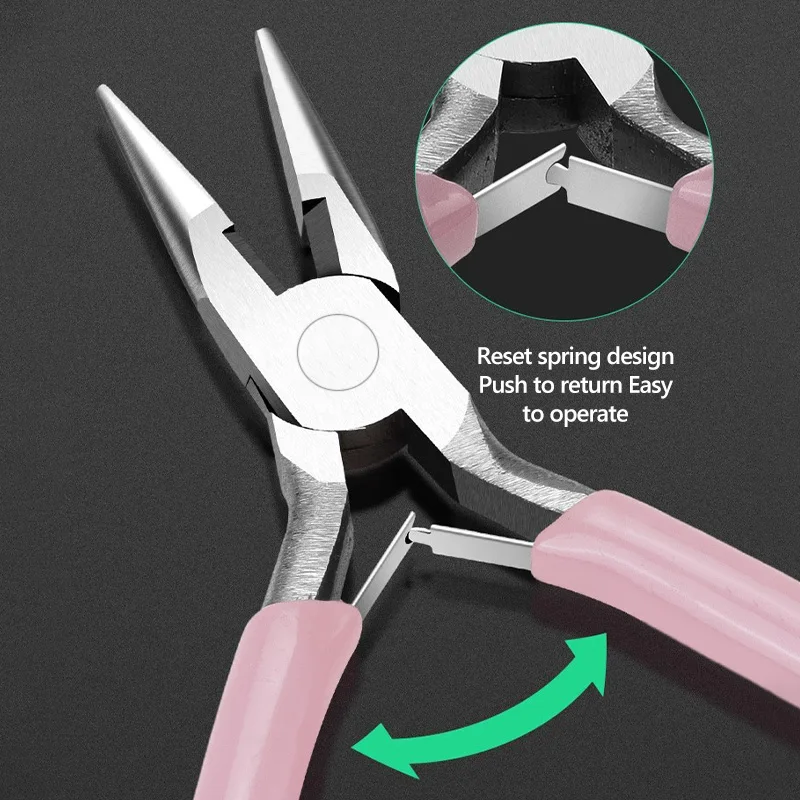 Niedlicher rosafarbener Griff, rutschfest, zum Spleißen und Befestigen von Schmuckzangen, Werkzeugen und Ausrüstungsset für DIY-Schmuckherstellung, Handarbeiten – Detail 9