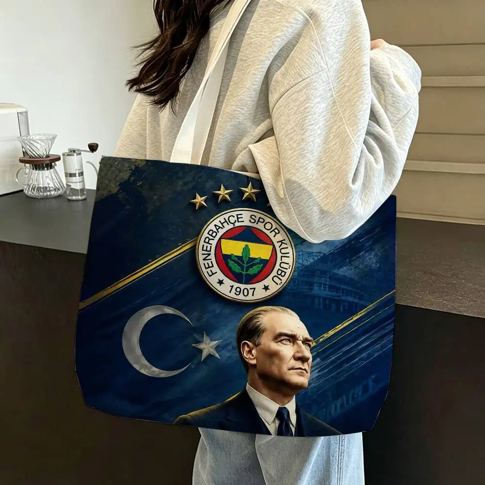 Turkey F-Fenerbahce Football FC Art Large Capacity Cotton Polyester Zipper Tote Bag Daily Shopping Shoulder Handbag