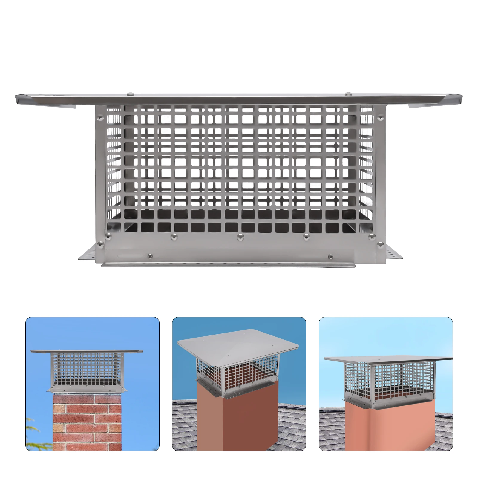 

17" X 29" Stainless Steel Chimney Cap Weather Protection Animal Guard Ventilation Mesh Pre-Drilled Universal Fit Easy Install