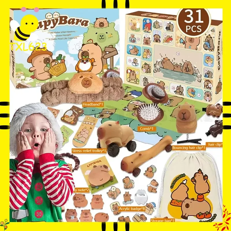 カピバラフィギュアテーマブラインドボックスDIYジュエリーヘアピンモデルおもちゃセット17/31個入り子供向け楽しいクリスマスアドベントカレンダーギフト