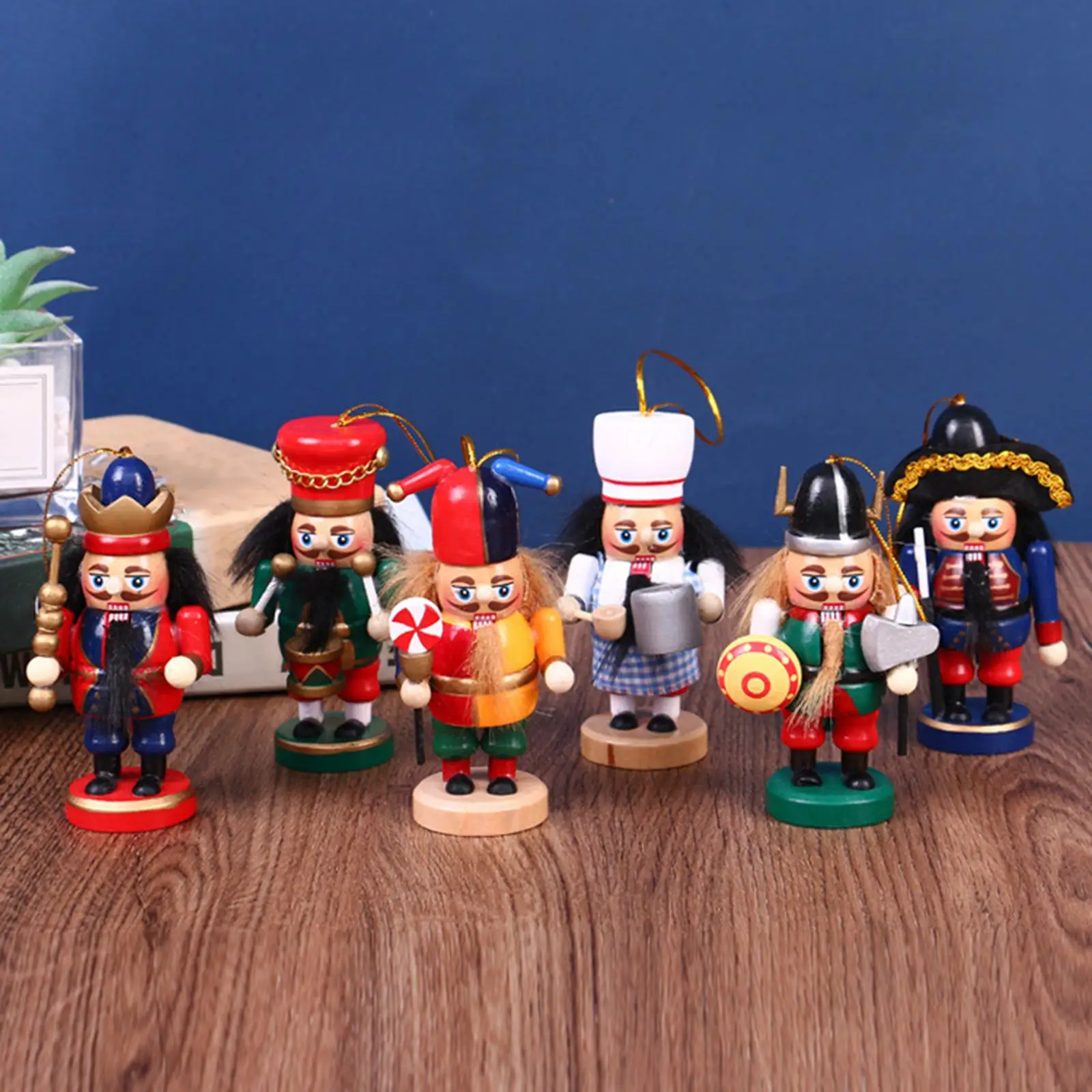 6 Pieces Christmas Nutcracker Ornament 10cm Figure Puppet Toy Wooden Nutcracker