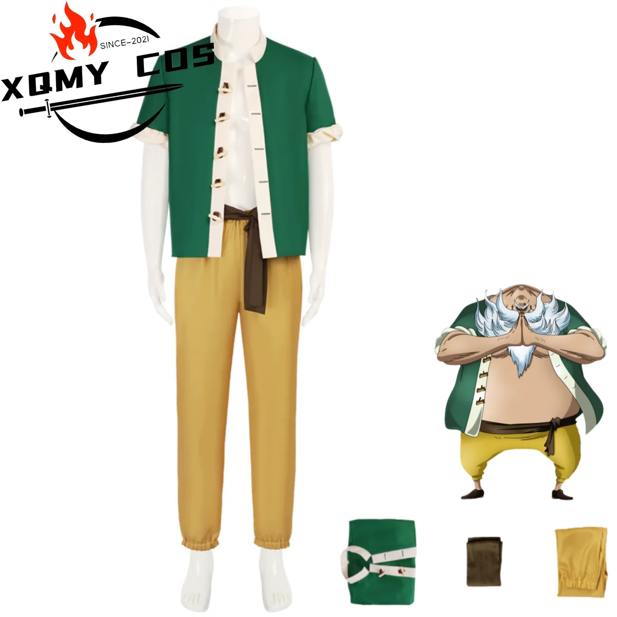 

XqAnime Chinjao Cosplay Costume Flower Kingdom Headbutt Green Short Sleeves Shirt Tops Uniform Man Halloween Carnival Suit