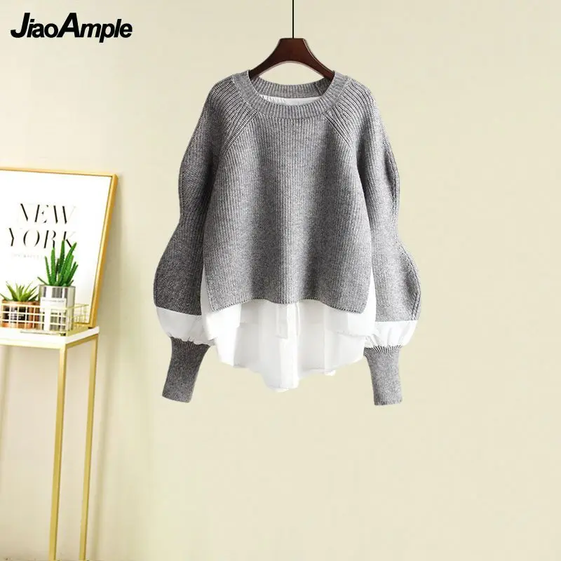 Women's Spring Autumn New Fashion Fake Two Piece Knit Sweater+Strap A-line Skirt Suit Korean Elegant Pullover Dress Matching Set - Image 4