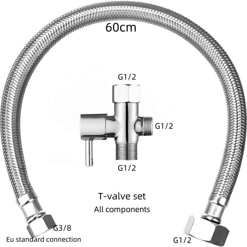 Bidet T-type adapter with shut-off valve, with G1/2 to G3/8 flexible toilet connector，metal T-type valve for bidet .