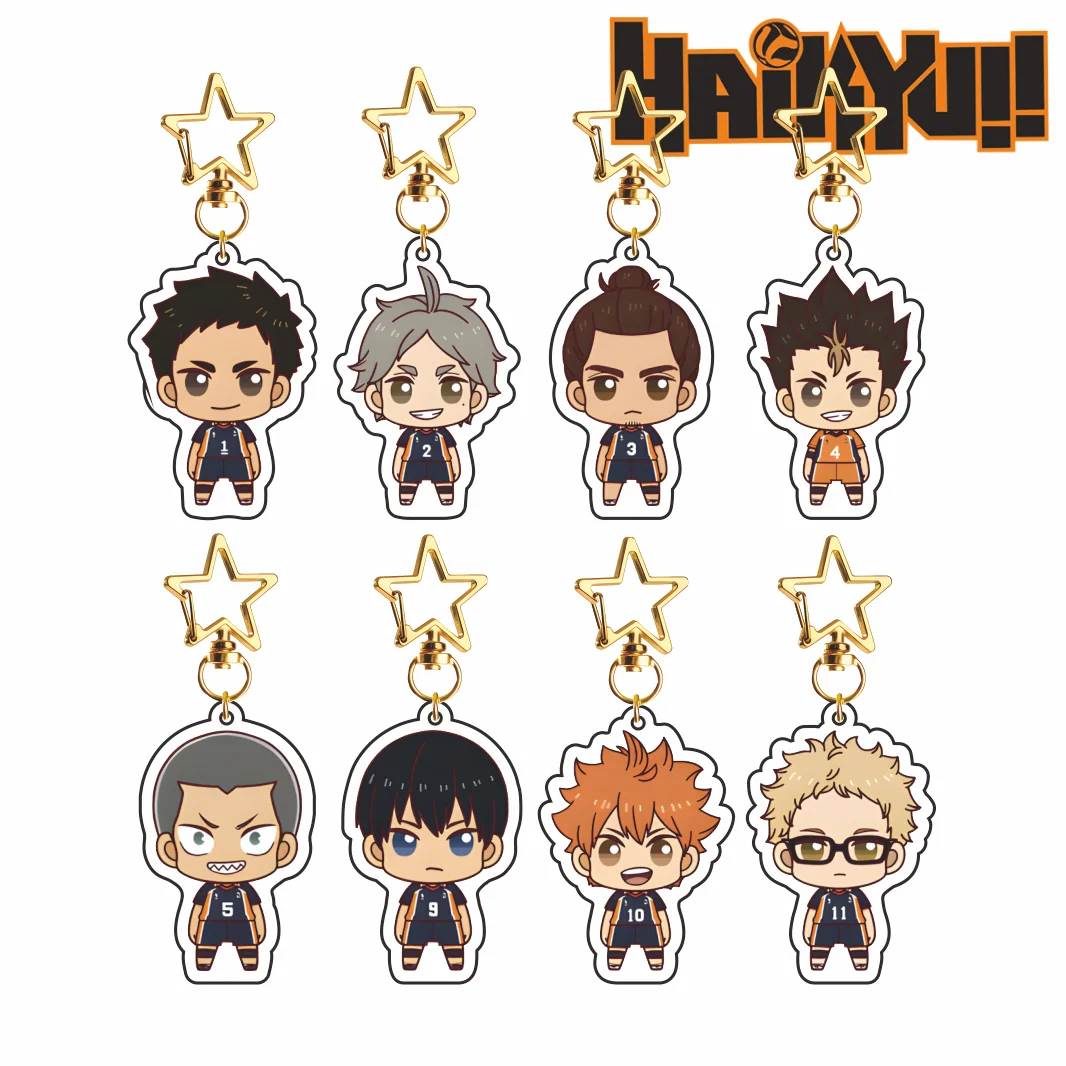 Haikyuu!! Series 2026 New Arrival Acrylic Keychain Hinata Kageyama Tsukishima Sugawara Q‑Version Jersey Star‑Clasp Pendant