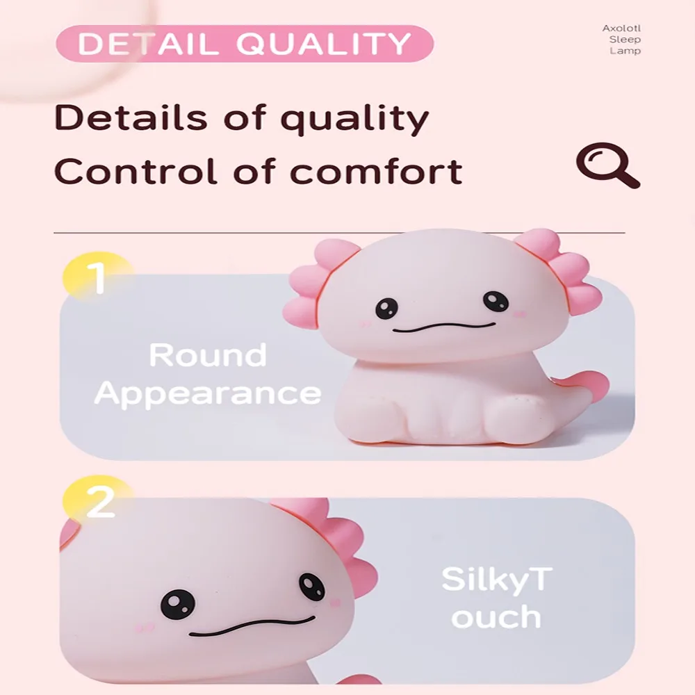 سيليكون ضوء الليل مصباح سيليكون شكل Axolotl LED تغيير الألوان إضاءة مشرقة لطيف لغرفة نوم الحضانة الحمام طفل صغير #3