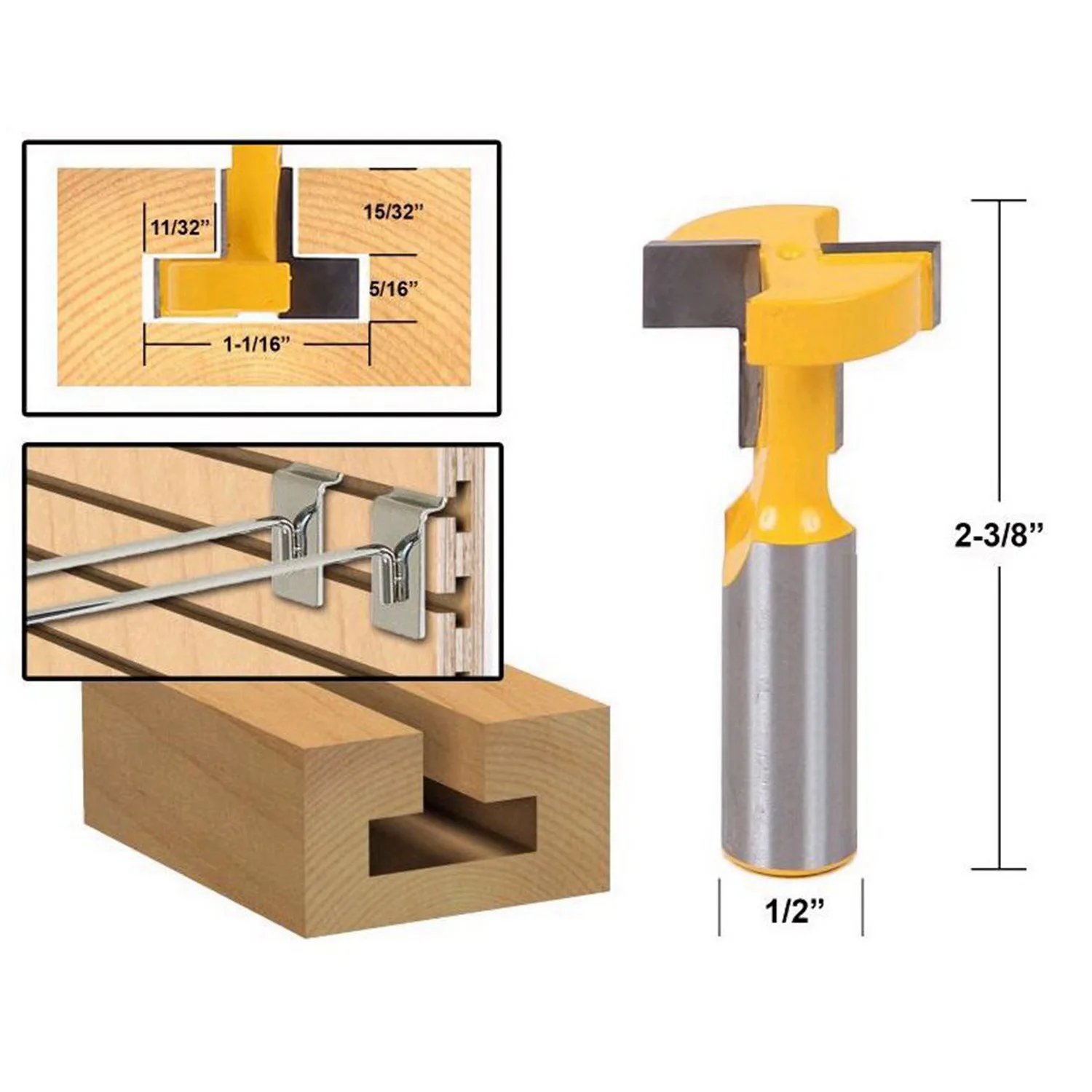 T21C 2 Set 1/2 Inch Shank Router Bit T-Slot & T-Track Slotting Tenon Cutter Tool Tongue And Groove Set,Router Bit Set,Wood Door