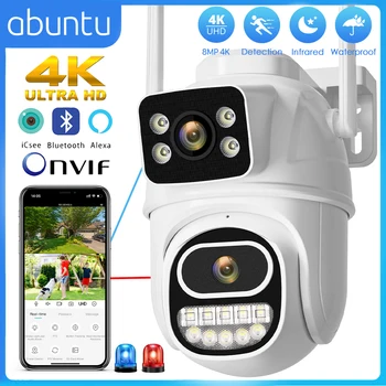8mp 4k wifi câmera ip lente dupla ptz câmera de vigilância ao ar livre à prova dwaterproof água segurança portection ir cor visão noturna casa inteligente