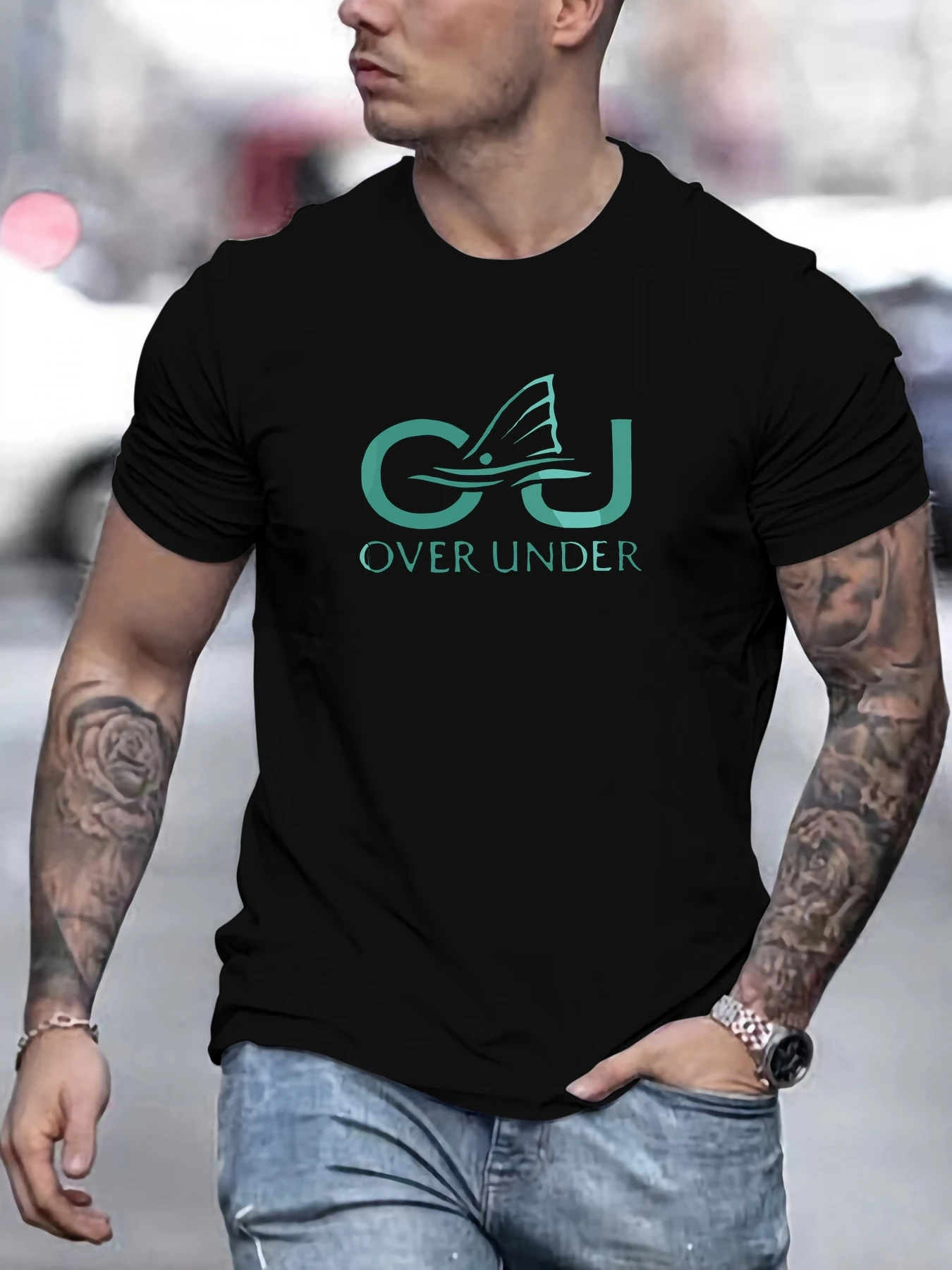 

Short Sleeve T-Shirts Man OVER UNDER Pattern Printing Summer Round Neck Breathable Oversized Tee Casual Fashion Clothing