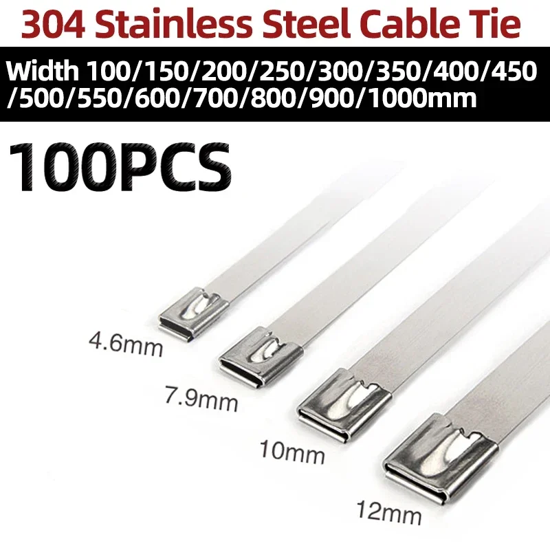 4.6/7.9 Width 100-1000mm Stainless Steel Metal Cable Ties 100PCS Wires Self-Lock Zip-Exhaust Multifunctional Locking Cable Tie