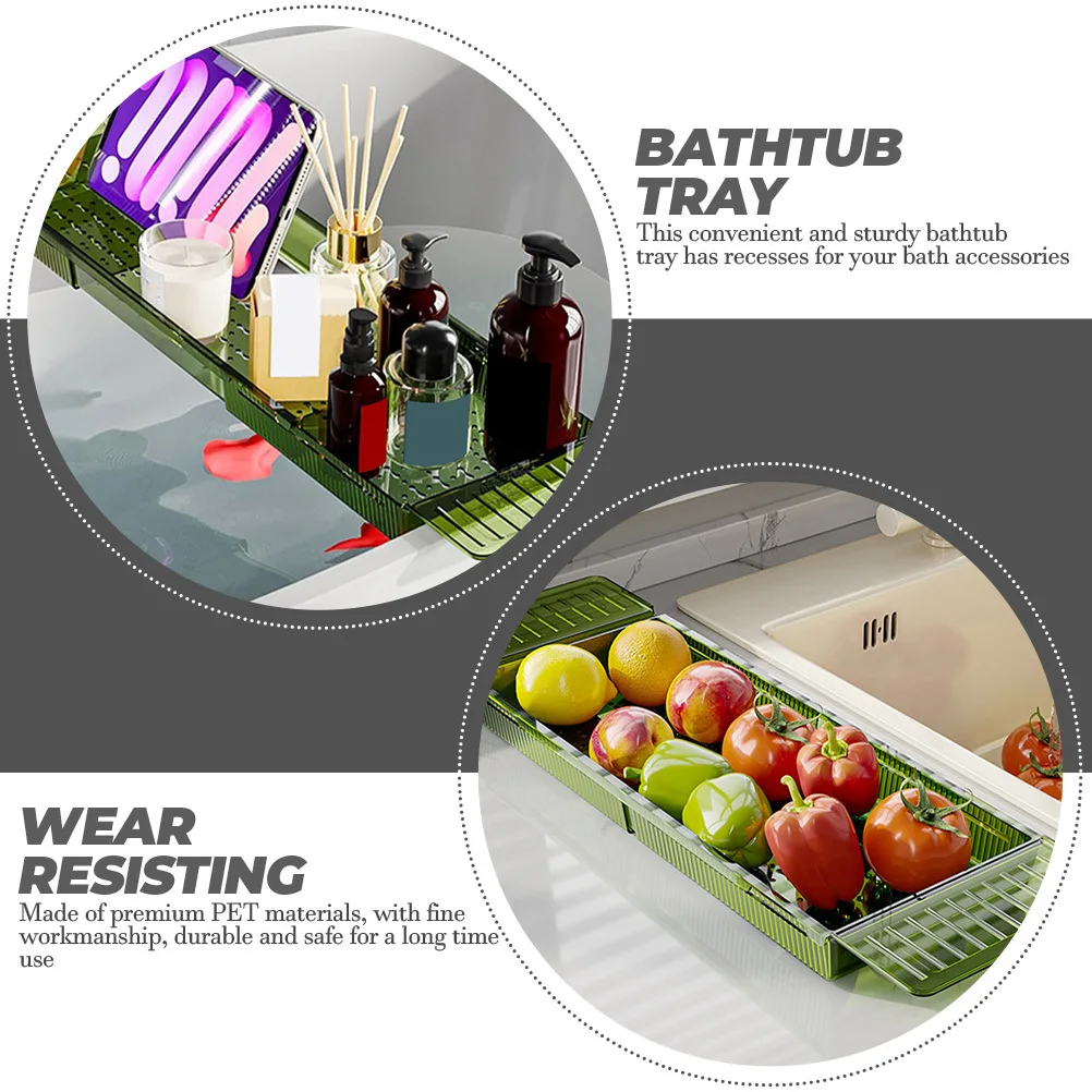 

Bath Tray For Bathtub Expandable Plastic Tub Shelf Phone Holder Anti-Slip Premium Pet Material Bath Accessories