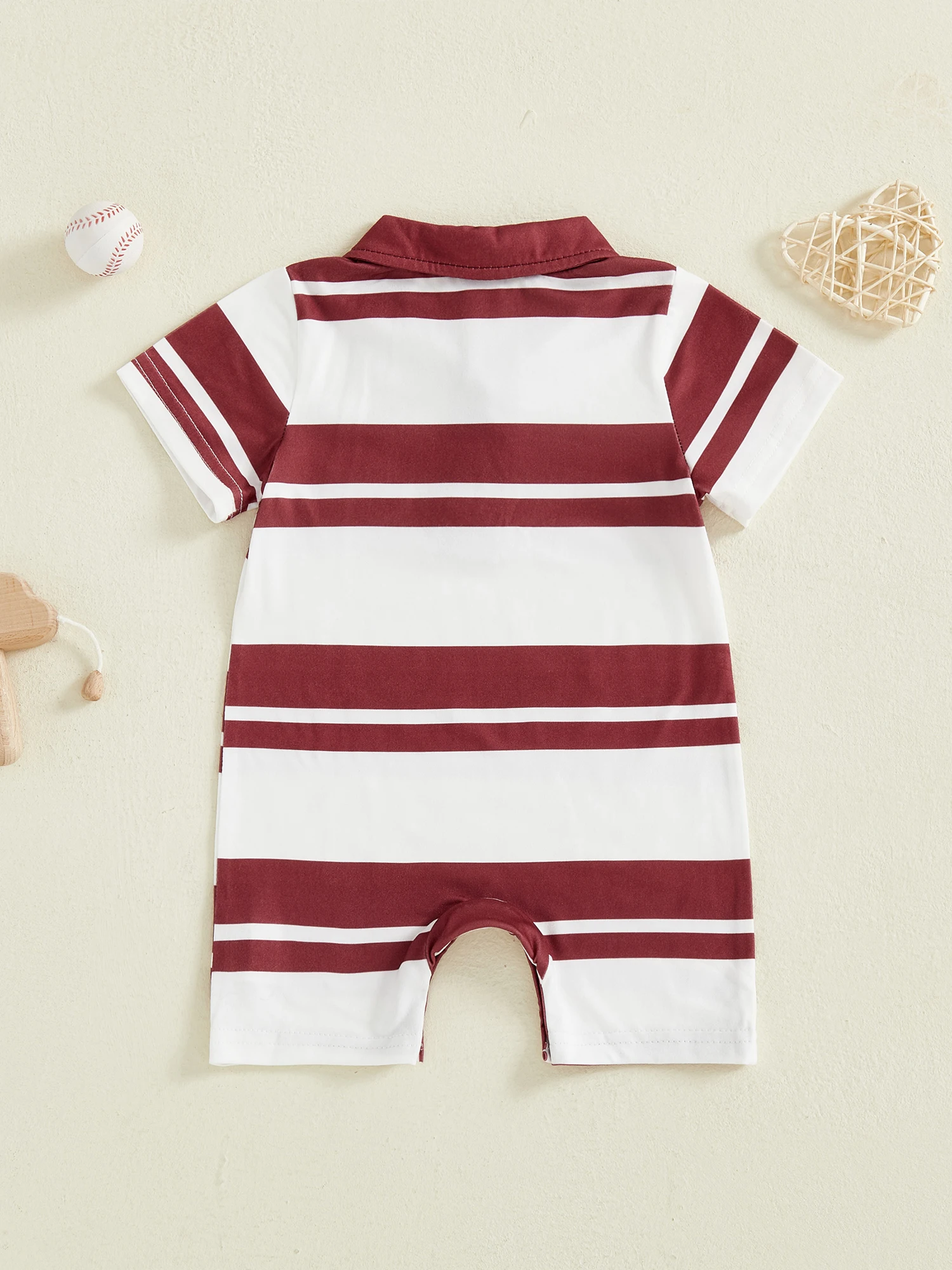 الرضع الصبي مخطط طباعة قصيرة الأكمام رومبير مع طية صدر السترة طوق بذلة بلا أقدام لحديثي الولادة لطيف منامة للطفل الصبي #3