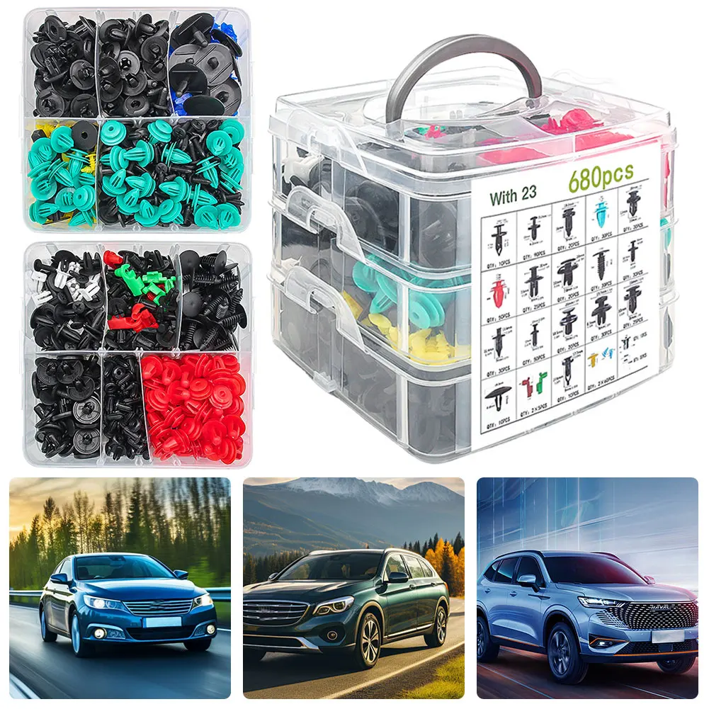 680-190PCS Car Plastic Retainer Clips  Door ​Trim Panel Fender Clips  Rivets Fasteners Kit Plastic Bumper Door Trim Panel Retain