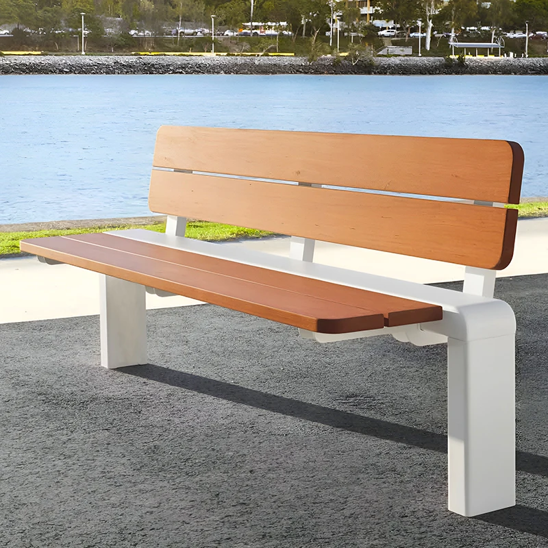 

Park Chair Stainless Steel Outdoor Bench Chair Backrest Bench Leisure Seat Solid Wood Wrought Iron Seat Table and Chair