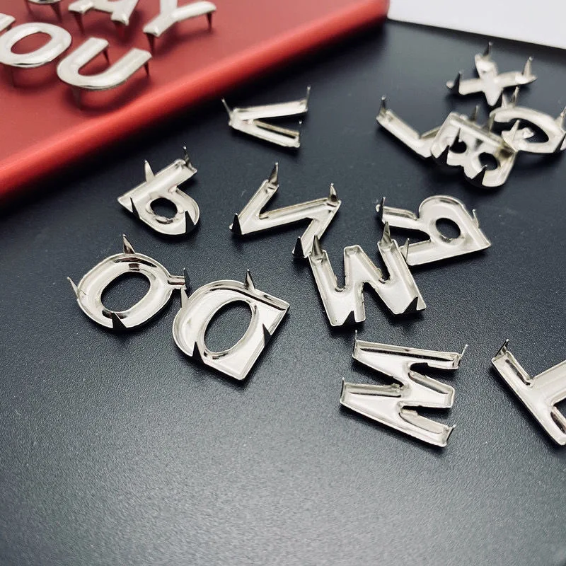 26PCS Alphabet Garment Rivets Silver Metal Leather Crafts DIY Studs Spikes Nailhead Rock Punk Garment Clothing Sewing Decoration