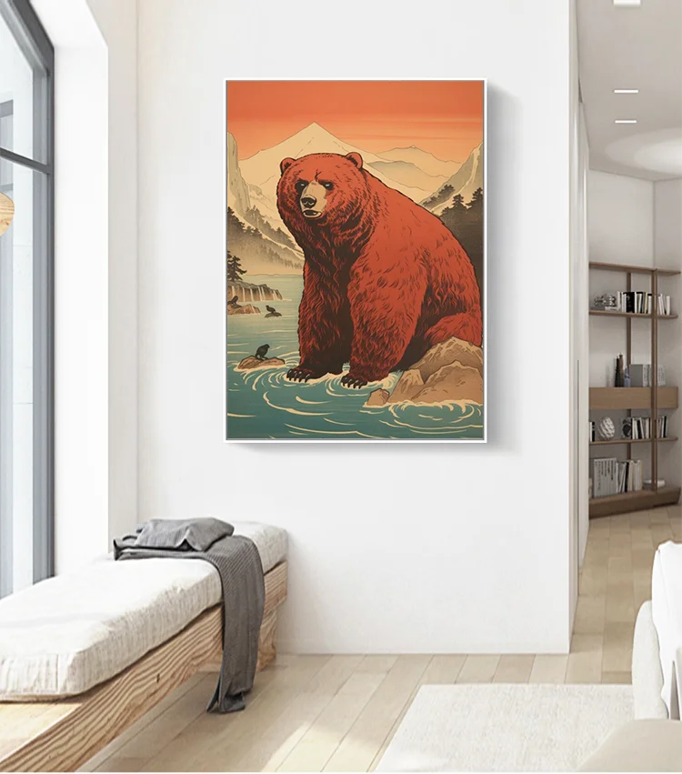 الرجعية اليابانية جدار الفن Ukiyo-e الفهد والتمساح الحيوان طباعة الملصقات الجمالية غرفة المعيشة المنزلي اللوحات الزخرفية مجموعة