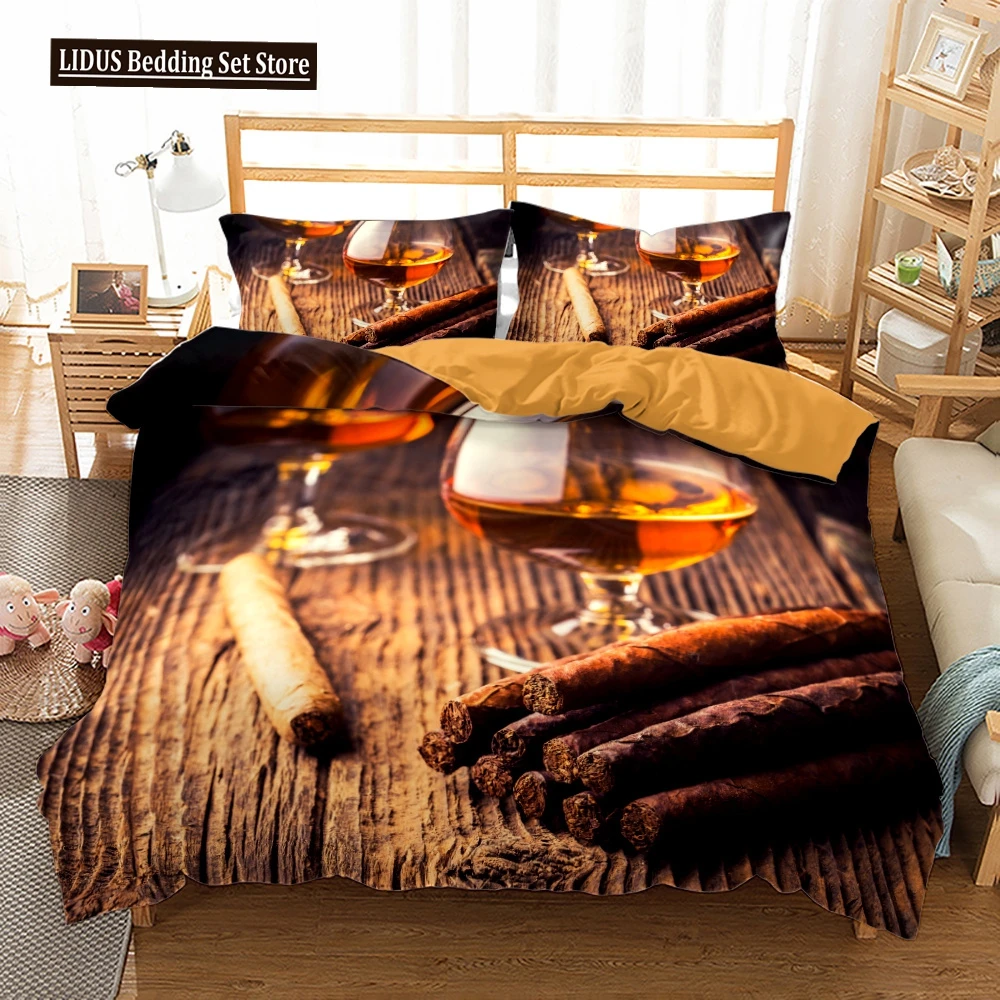 

Cigar Duvet Cover Set Cigar Wine Pattern Bedding Set King Queen Twin Full Size For Teens Adults Kids Polyester Comforter Cover