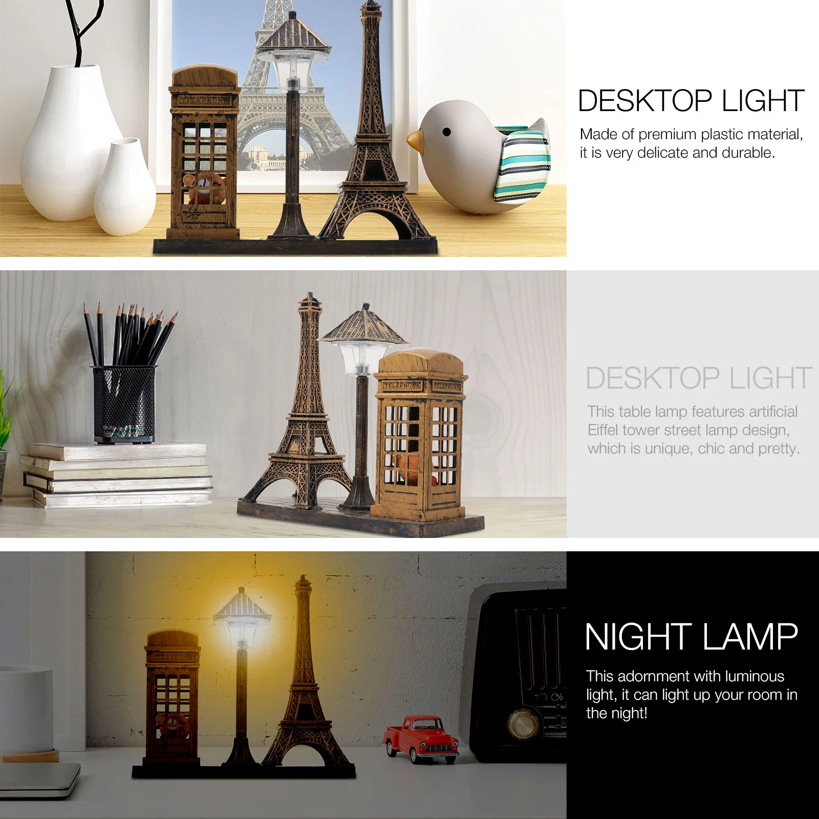 Centerpiece Night Light Lamp for Desk Eiffel Tower Souvenir Effiel Decor Plastic Bedside Office