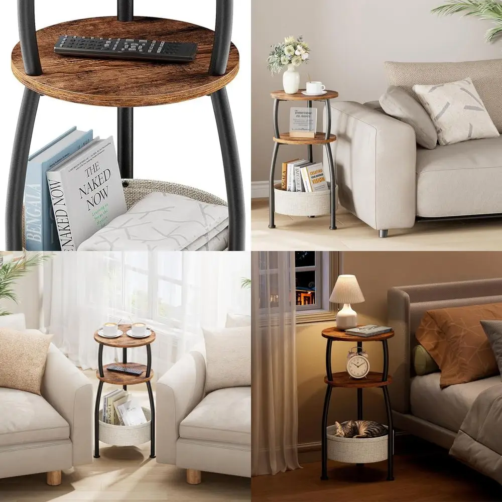 

Compact 3-Tier Storage Side Table - Rustic Brown, 24 High, Suitable for Living Room, Bedroom, Patio
