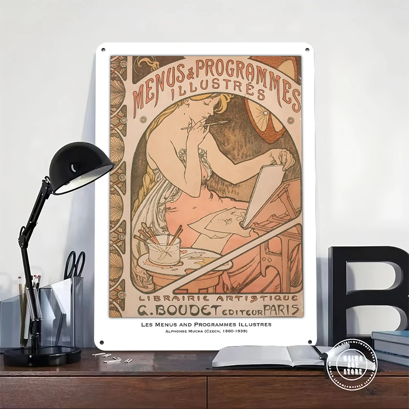 Art Nouveau - Menus & Programmes Metal Poster Customized Wall Art Retro Vintage Metal Signs for Man Cave Desk Decor Room Home