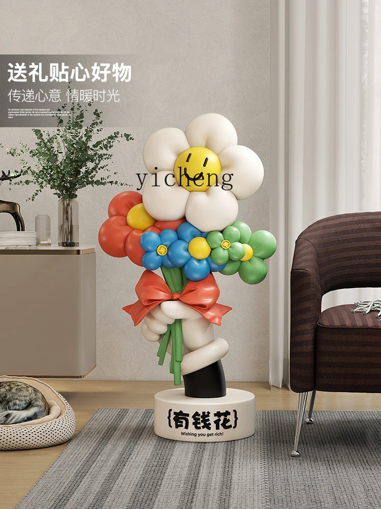 ZYA Cartoon Wealthy Flower Large Ornament Living Room Home Decoration Gift Desktop Ornament