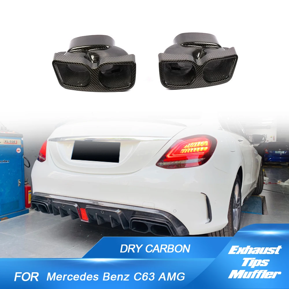 

Dry Carbon Fiber Black Exhaust 2PCS Tips Muffler For Mercedes-AMG C63 W205 S205 C205 A205 C63 AMG Quad Outlet Exhaust 1 Pair