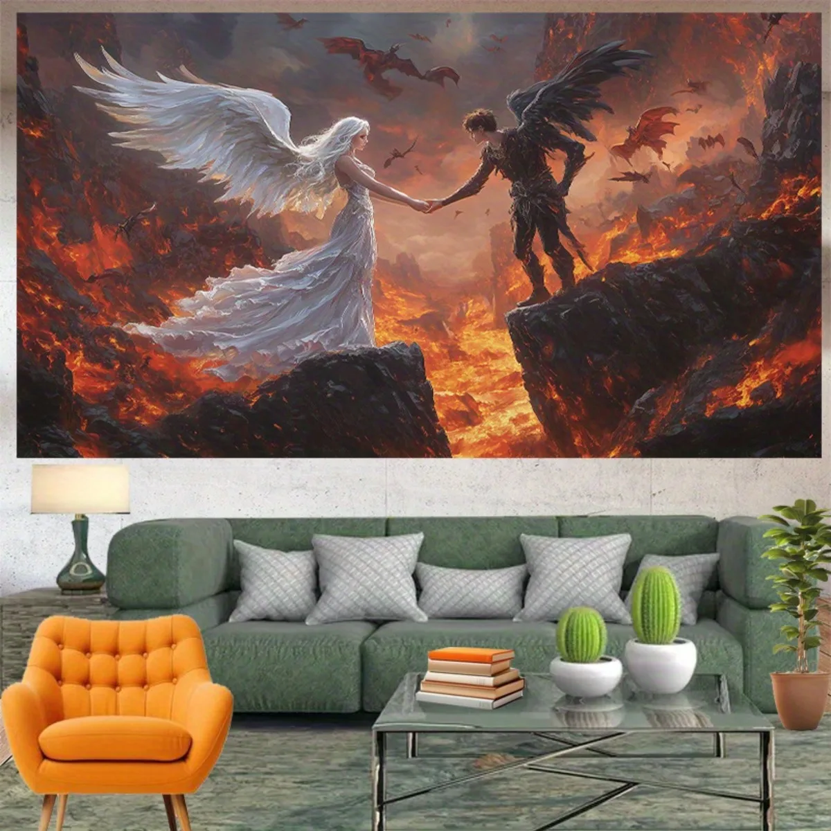Epic Fantasy Tapestry Wall Hanging Renaissance Medieval Dragon Scene Room Decor Art Print