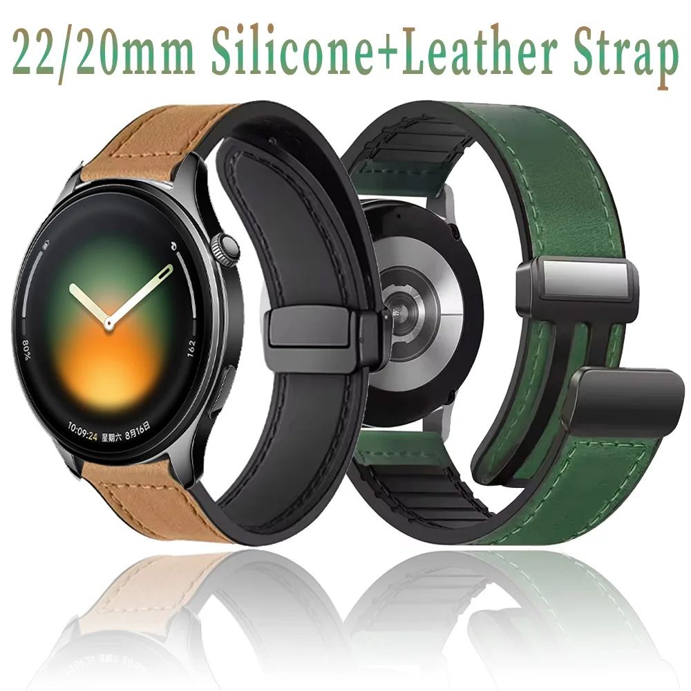 22mm 20mm Silicone+Leather Strap For Xiaomi Watch 5/S4-3-2 Magnetic Clasp Wristband OnePlus Watch 3 2R Lite OPPO Watch S Correa