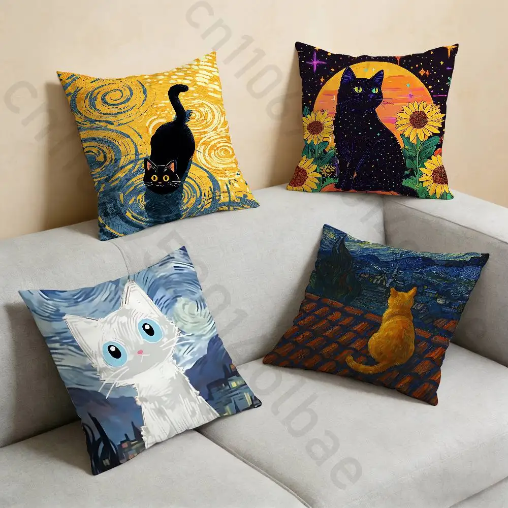 

cat Pillow Case Anti-dustmite Pillowcase Invisible zipper silky short plush Sofa cushion cover