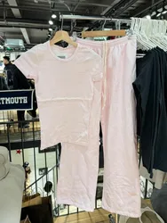 Sweet Pink Basic T-shirt Pant Sets Women New Casual O-neck Short Sleeve Tee+Straight Sweatpant Cute Preppy Style 2 Piece Set Y2K