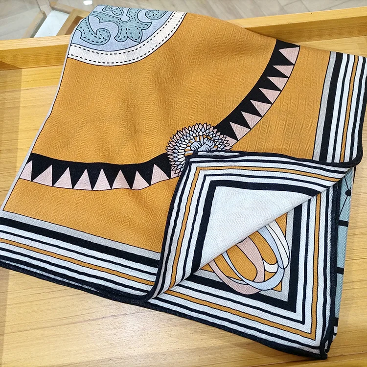 الحرير وشاح من الصوف الشتاء كبير مربع شال رئيس سرق التفاف اليد توالت حواف عصابات للنساء الأوشحة 135 سنتيمتر الحصان طباعة #6